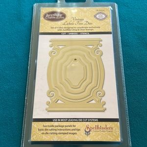 NWT Spellbinders-JustRite Custom Dies-“Vintage Labels Five Dies”